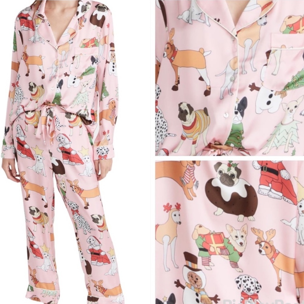 Karen Mabon Christmas Dogs Long Pajama Set Pink + Multi SZ Medium​